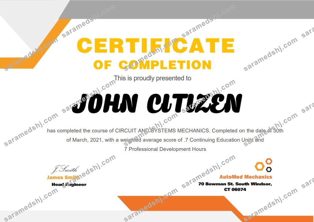 USA Mechanic Certificate